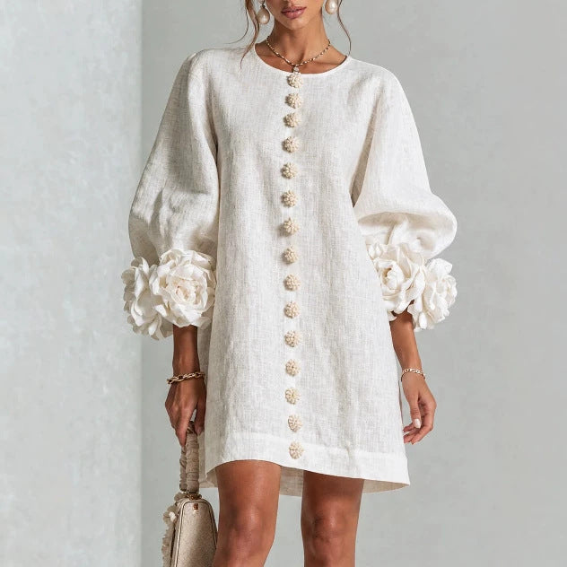RosetteEase – 🤲 ⏰3D Floral Cuff A-Line Dress with Free Handbag
