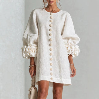 RosetteEase – 🤲 ⏰3D Floral Cuff A-Line Dress with Free Handbag