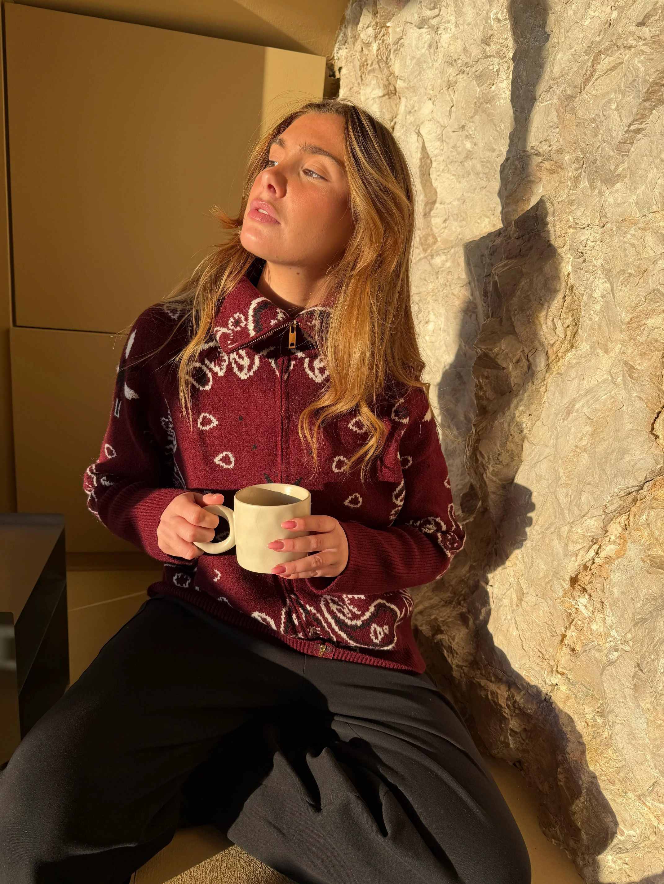 BandanaEase – Bandana-Patterned Knit Cardigan