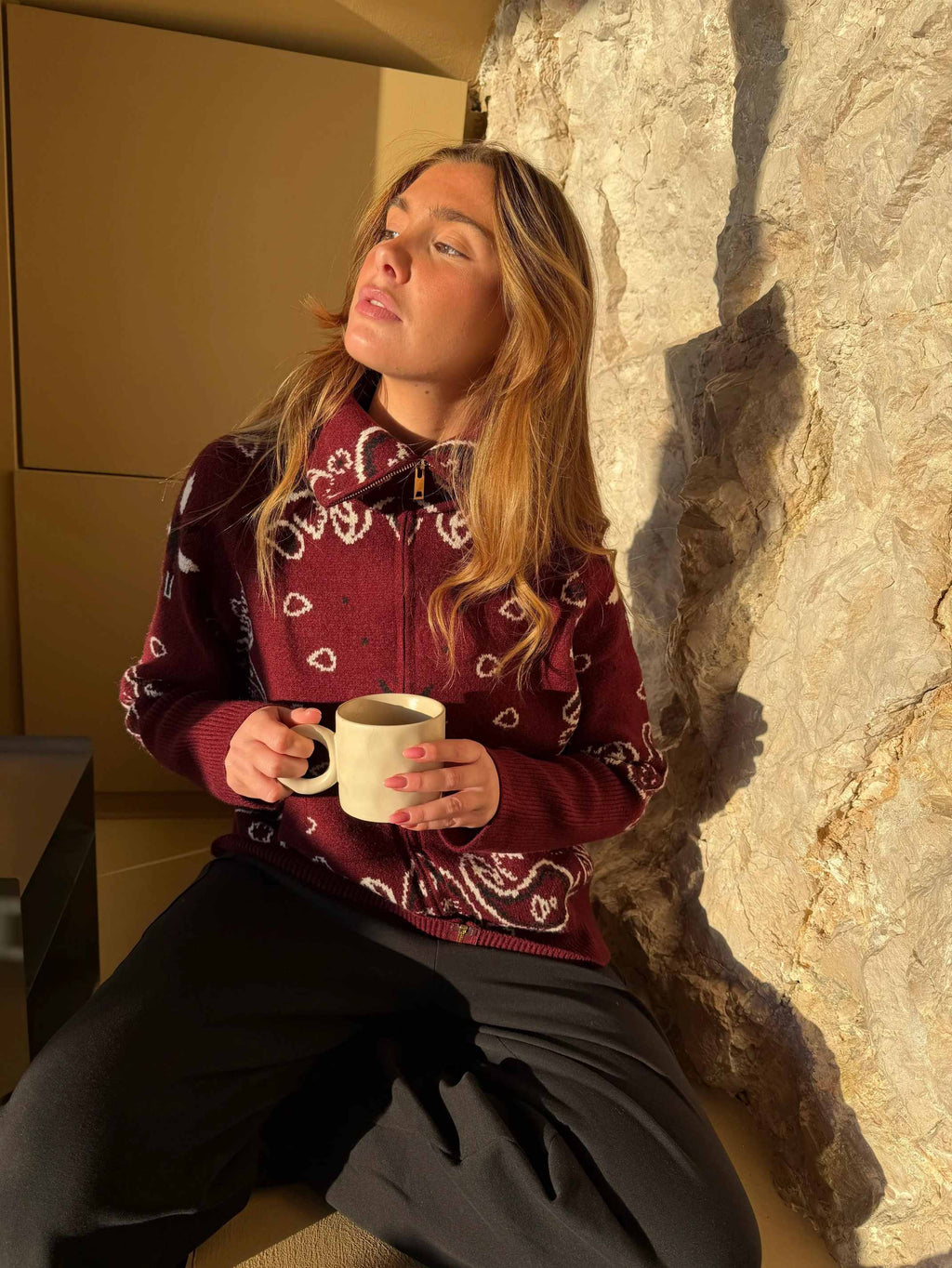 BandanaEase – Bandana-Patterned Knit Cardigan