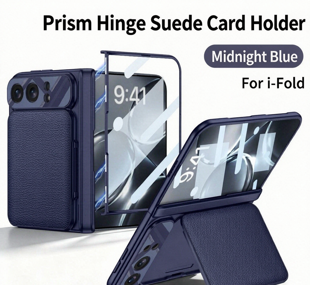 ⭐PrismFold – Magnetic Leather Wallet Stand Case with Screen Glass Film for iPhone Duo
