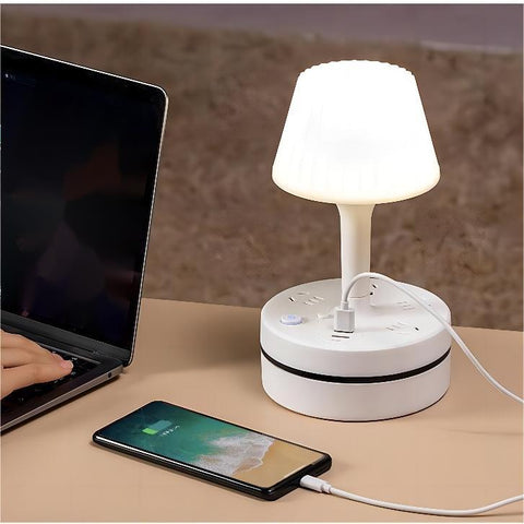 GlowDock – Bedside Lamp with Built-In Power Strip, USB and USB-C Charging