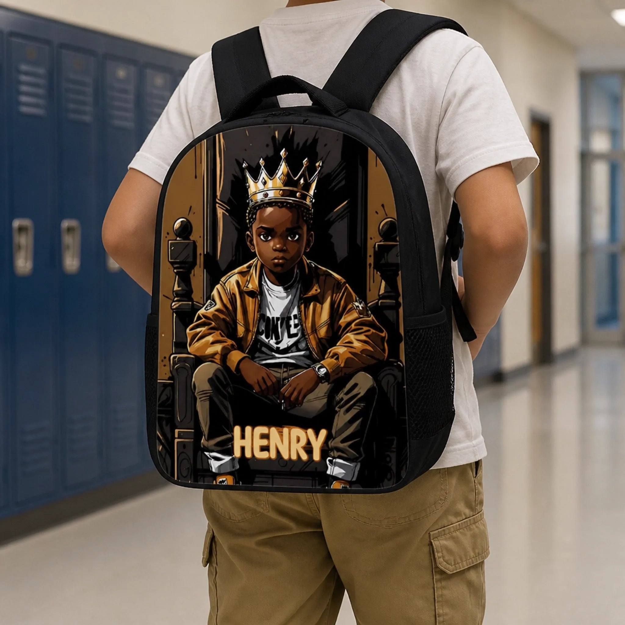 CrownPack – Personalized Afro Art Kids Backpack With Custom Name
