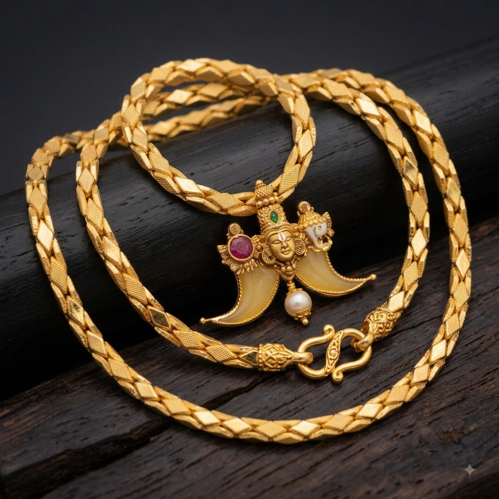 PuliRoyale – Traditional Tiger Claw Deity Pendant with Gold-Tone Chain