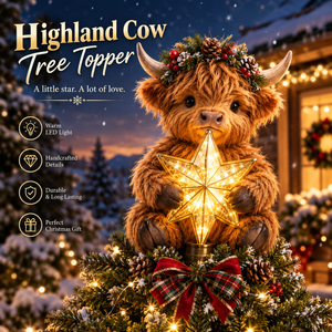 🎄HighlandGlow – Baby Highland Cow Glowing Star Tree Topper✨