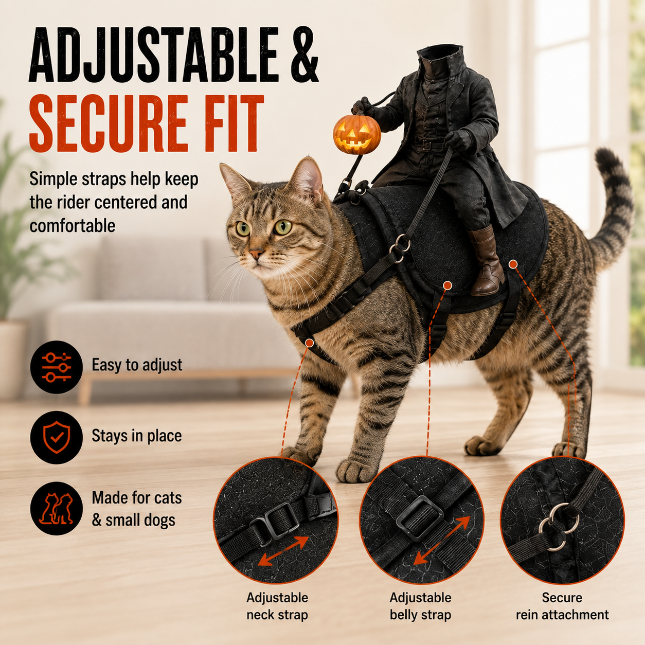 😺HollowRide – Headless Horseman Saddle-Style Pet Costume🎃
