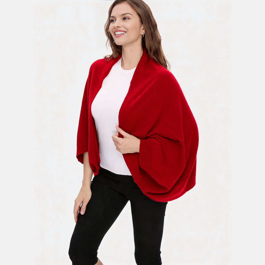 CozyDrape – 100% Merino Wool Wrap with Built-In Sleeve Openings
