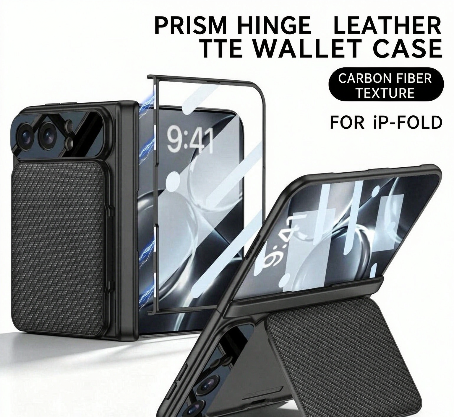 ⭐PrismFold – Magnetic Leather Wallet Stand Case with Screen Glass Film for iPhone Duo