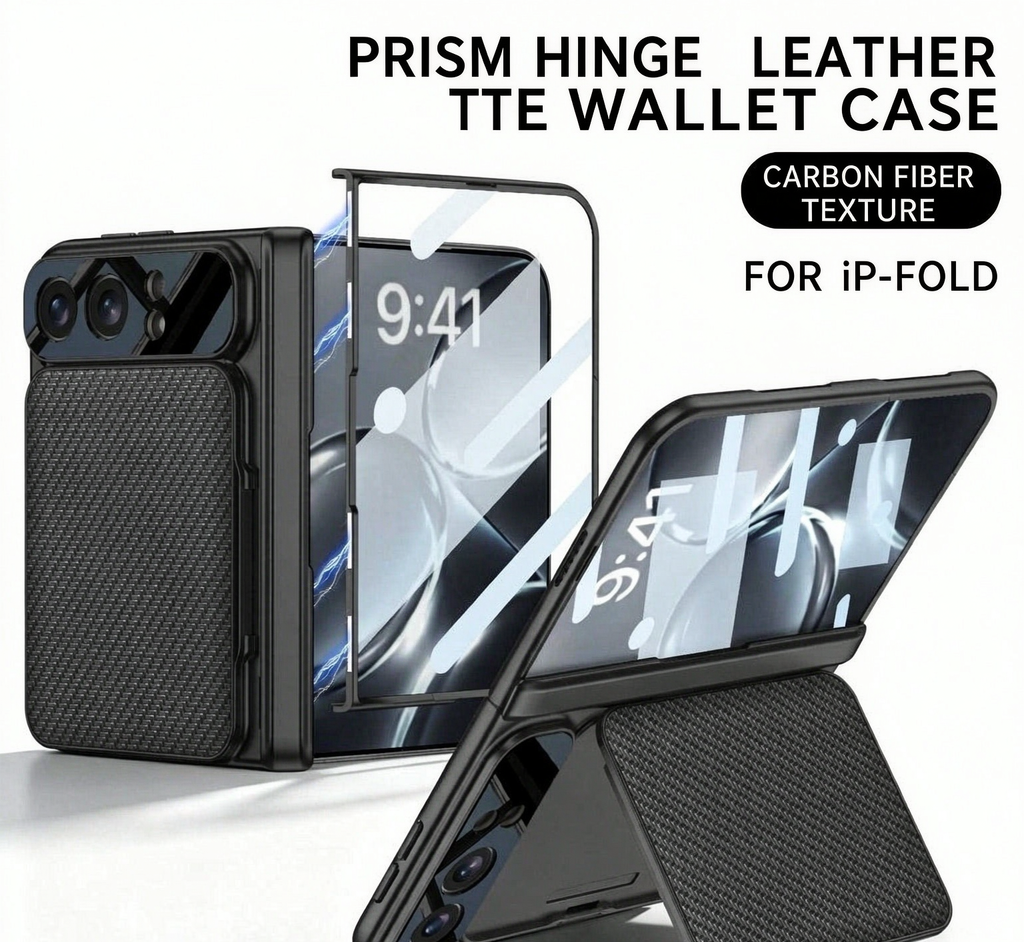 ⭐PrismFold – Magnetic Leather Wallet Stand Case with Screen Glass Film for iPhone Duo
