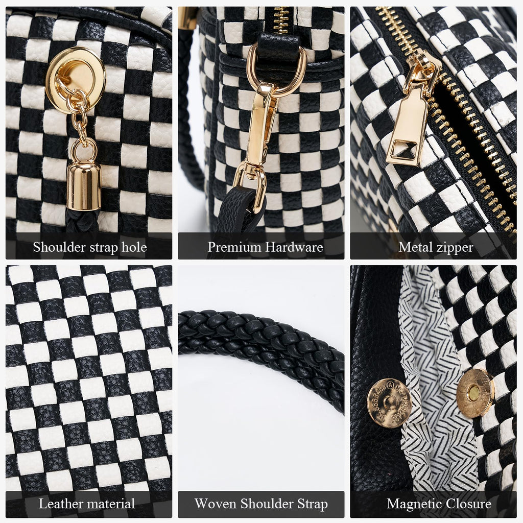 CheckWeave – Chic Checkered Woven Top Handle Crossbody Shoulder Bag in Vegan Leather