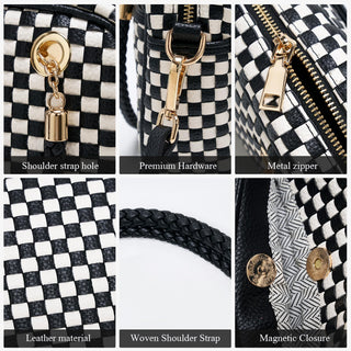 CheckWeave – Chic Checkered Woven Top Handle Crossbody Shoulder Bag in Vegan Leather