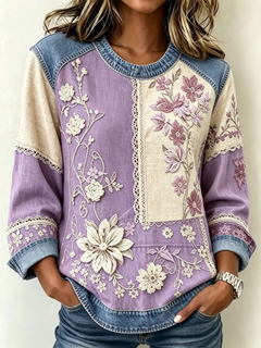 FloralDenim – 💛⏰ Women’s Floral Denim Patchwork Top