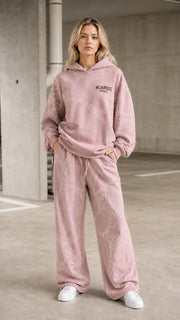 ShimmerEase – Washed Rhinestone Oversized Hoodie & Wide-Leg Pants Set