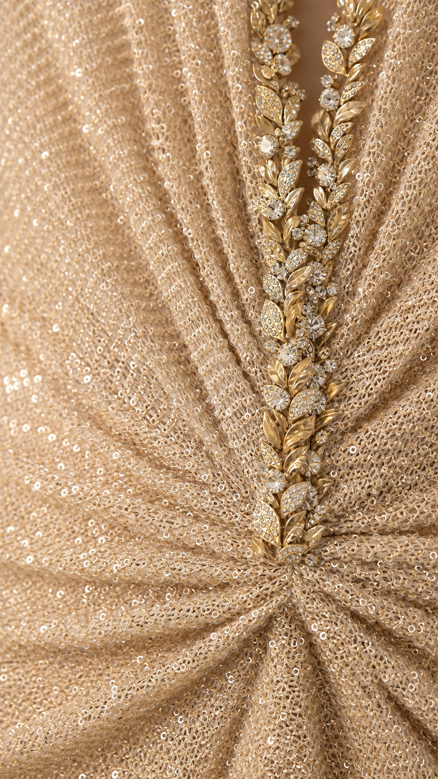 GlimmerCape – Glitter Sequin V-Neck Cape Sleeve Evening Maxi Dress