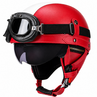 AviatorRide – Vintage PU Leather DOT Motorcycle Half Helmet with Goggles