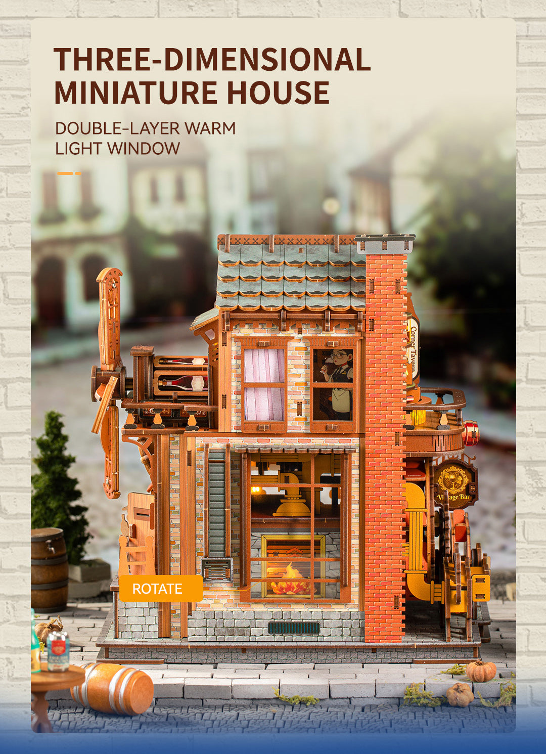 Corner Tavern double-layer miniature house and warm window
