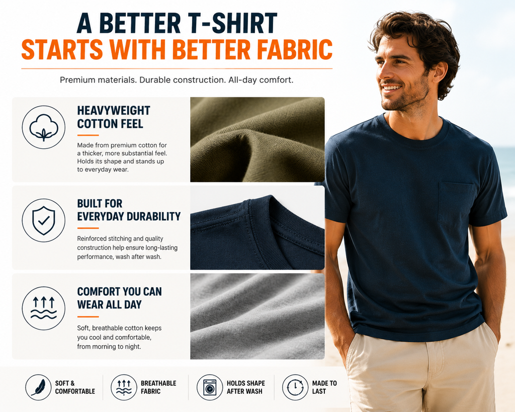 CottonEase – 🔥 Men’s Heavyweight Cotton Pocket Tee Packs | Regular & Tall
