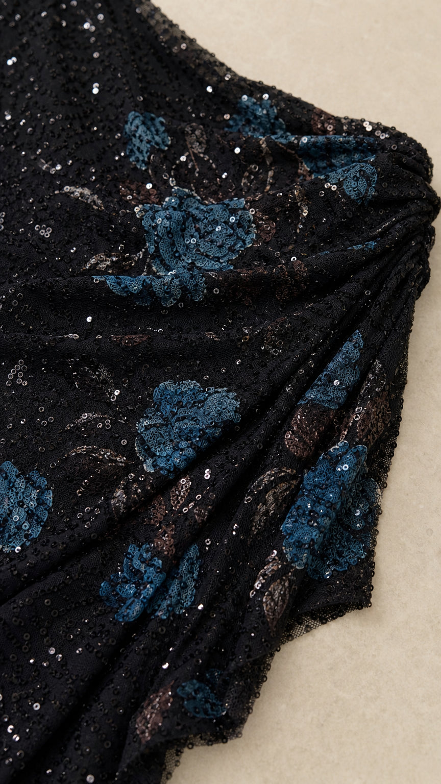 BloomGala – One-Shoulder Sequin Floral Evening Gown