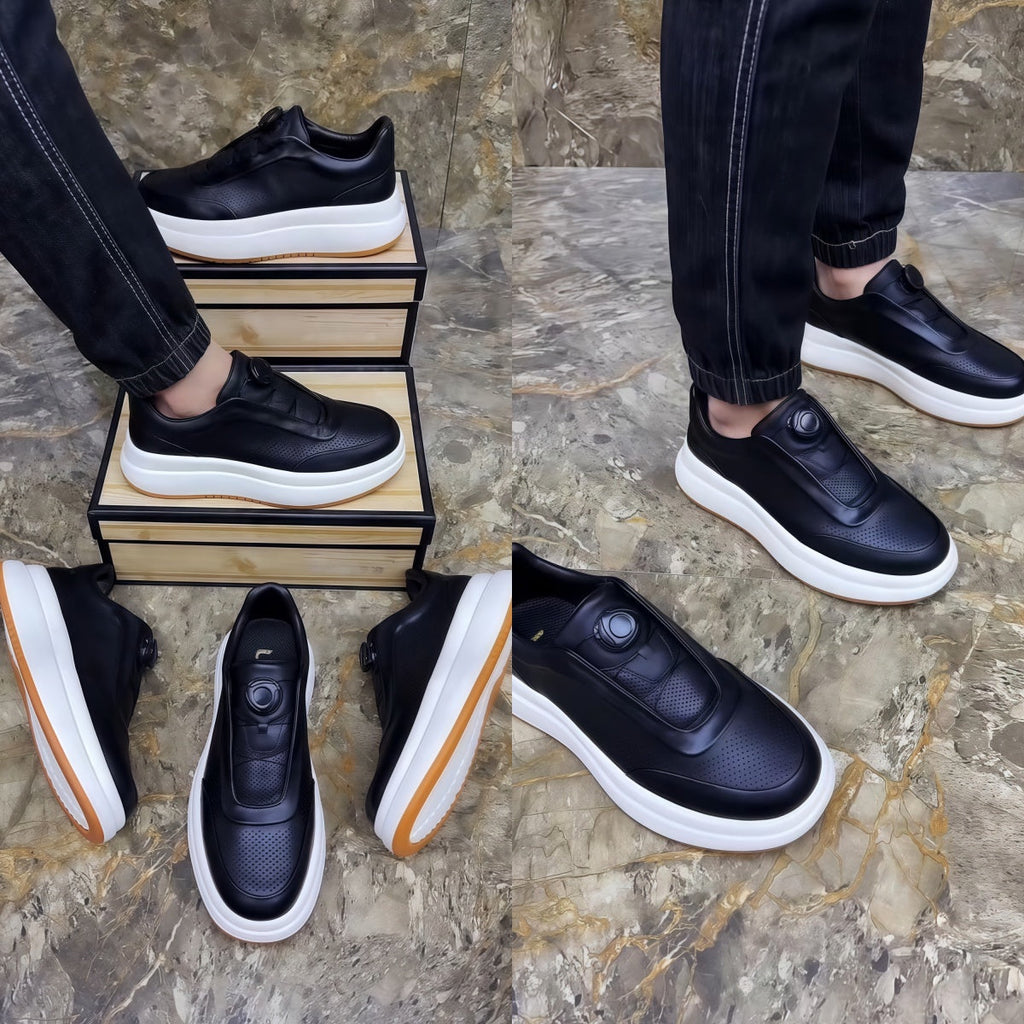 DialStride – Genuine Leather Round-Toe Casual Sneakers