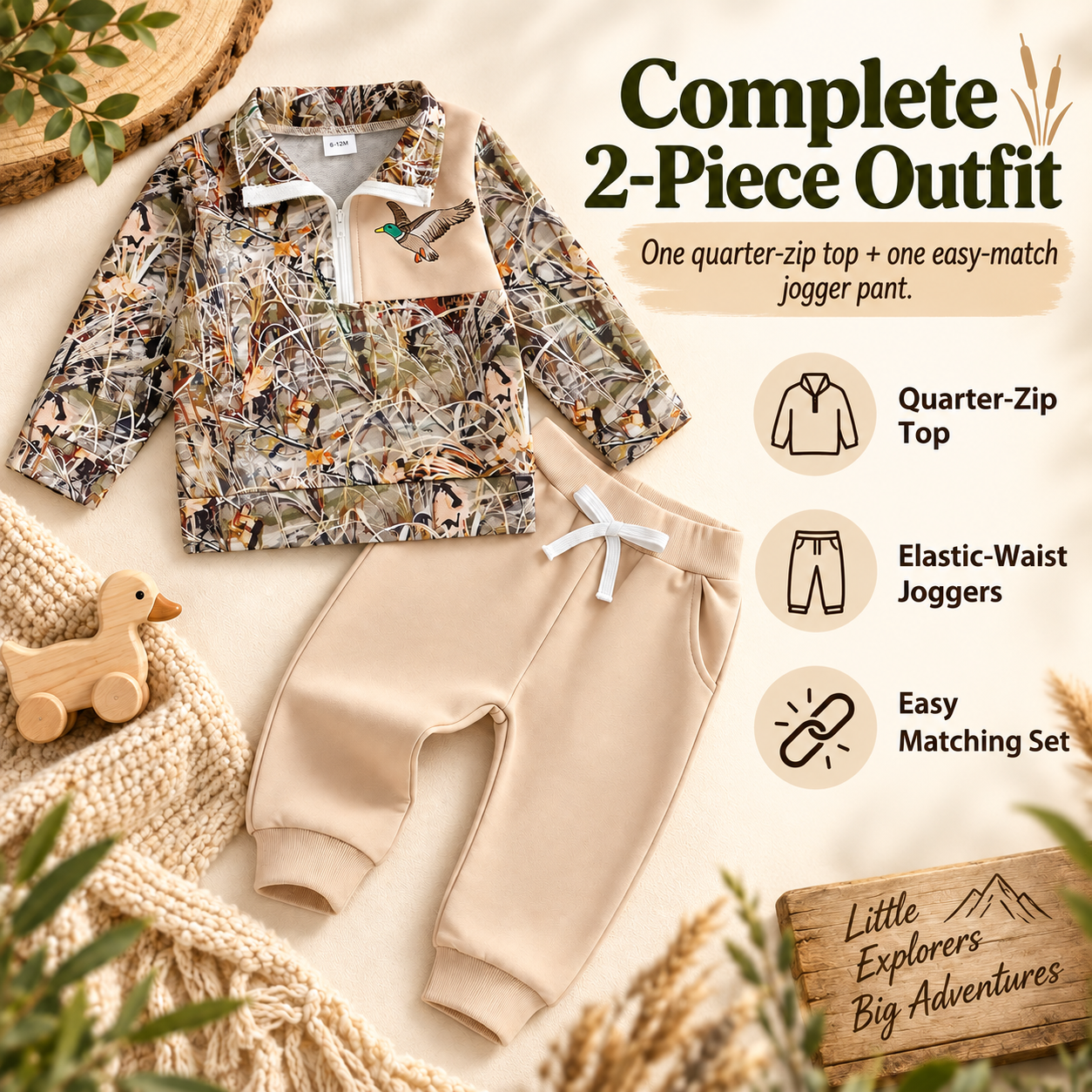 DuckTrail – ✨Toddler Duck Camo Outfit, Easy 2-Piece Style for Little Explorers