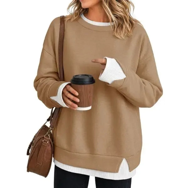 LayerEase – Women’s Oversized Faux Two-Piece Sweatshirt