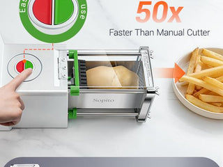 Sopito Electric French Fry Cutter - Stainless Steel Vegetable & Potato Cutter (Multifunctional Vegetable Cutter) Timesaver Tool with 3 Interchangeable Blades for Crispy Fries, Carrots Kitchen Gadgets Modern Kitchenware Cooking
