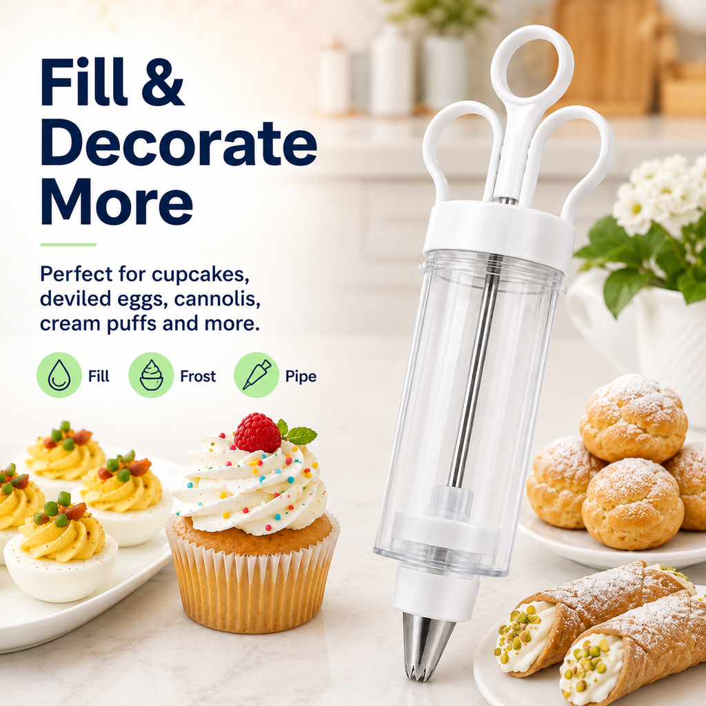 FrostFlow – Cake Decorating Gun Kit with 6 Stainless Steel Tips
