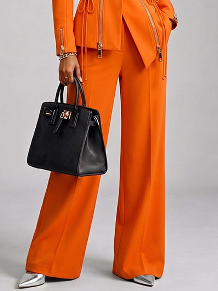 ZipLace – 🤲🧡 Women's 2-Piece Suit Set with Lace-Up Blazer, Wide-Leg Pants & FREE Handbag