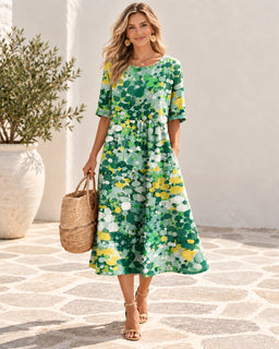 BloomWash – Watercolor Floral Milk Silk Dress
