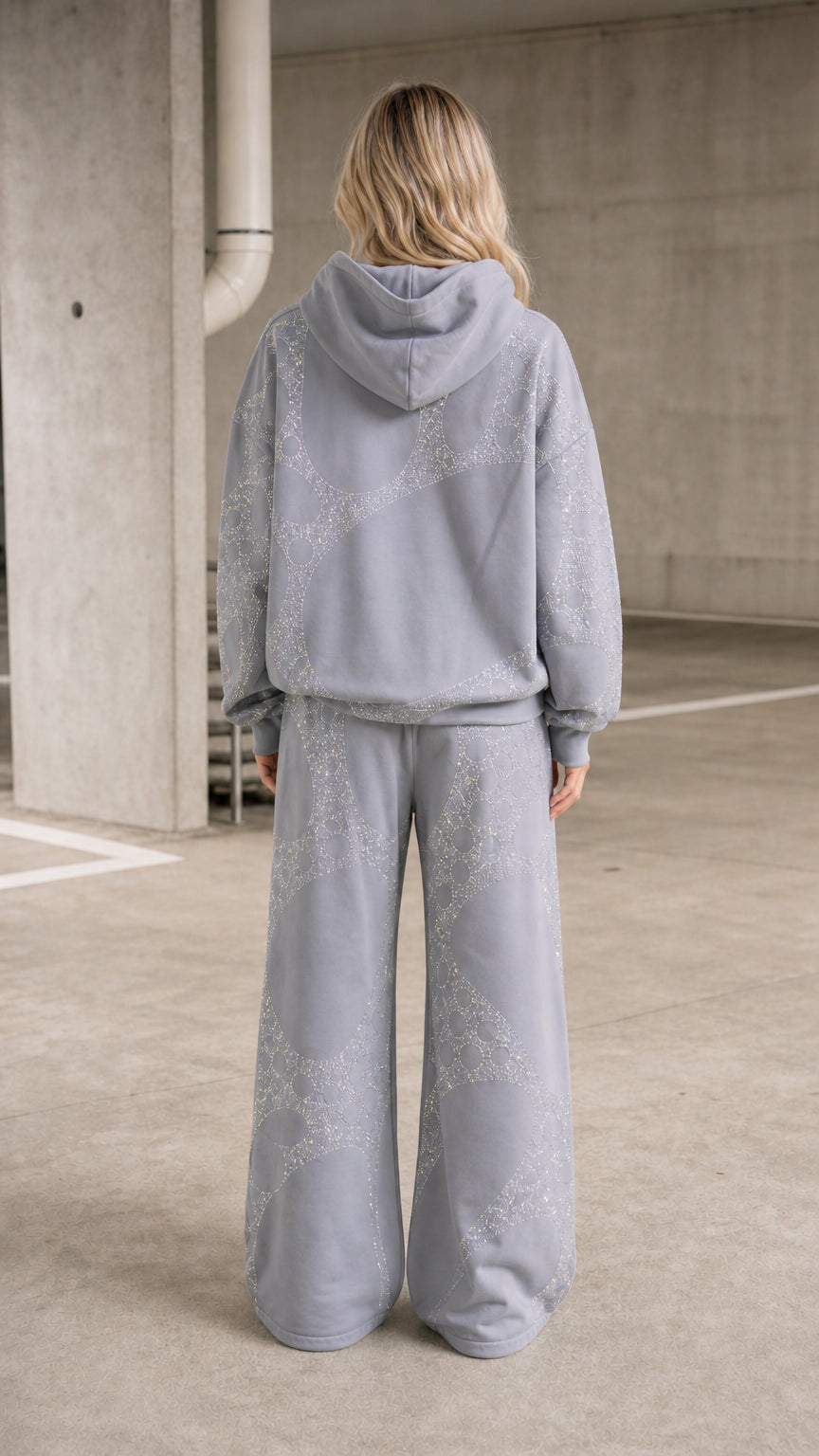 ShimmerEase – Washed Rhinestone Oversized Hoodie & Wide-Leg Pants Set