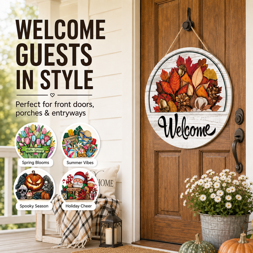 SeasonSwap – Interchangeable Front Door Welcome Sign with 15 Magnetic Seasonal Accents
