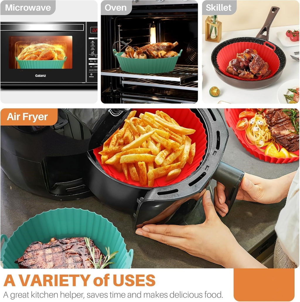 🔥 CrispNest – 6-Piece Non-Stick Silicone Air Fryer Baking Tray Set