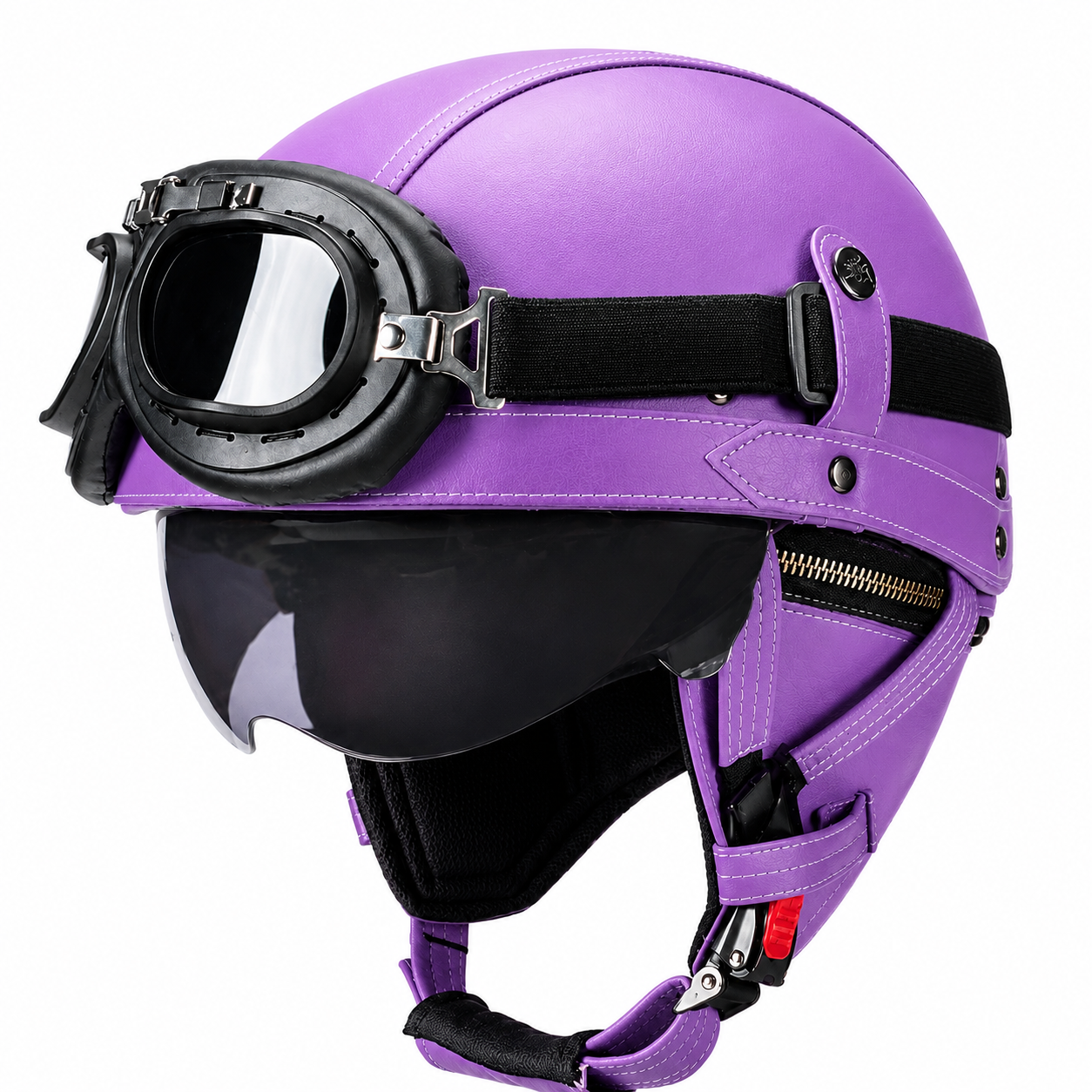 AviatorRide – Vintage PU Leather DOT Motorcycle Half Helmet with Goggles