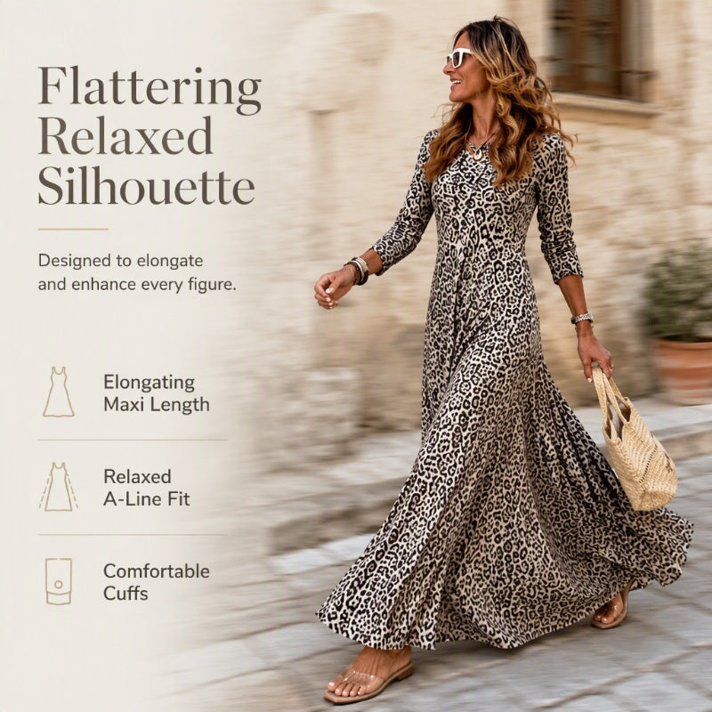 ✨ LeopardGrace – Women’s Leopard Print Long-Sleeve Maxi Dress