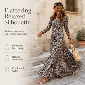 ✨ LeopardGrace – Women’s Leopard Print Long-Sleeve Maxi Dress