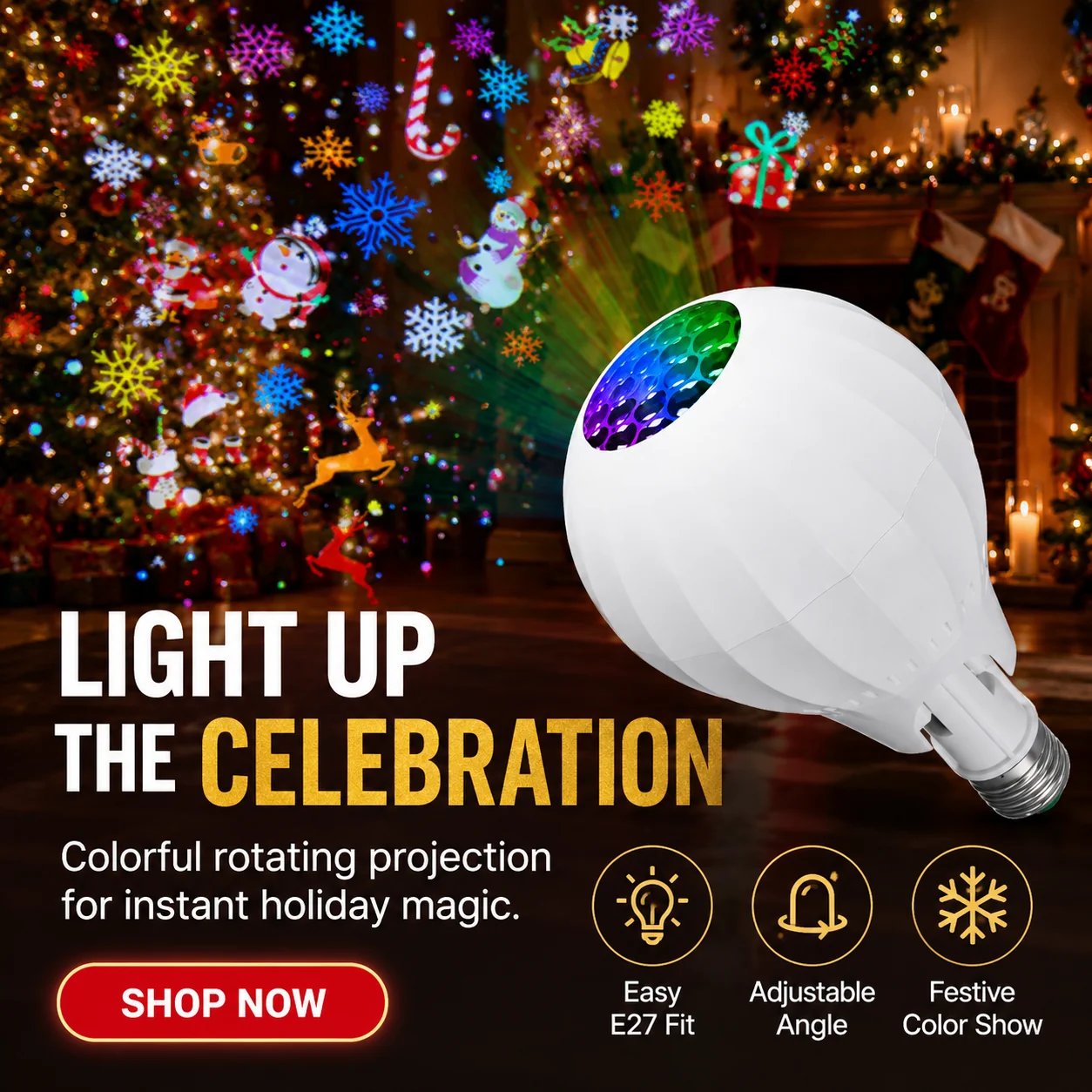 FestiveSpin – 🎄🎅💡 Rotating Christmas Projector Bulb