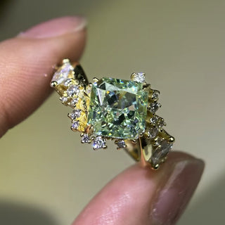 MintCrest – 3ct Cushion-Cut Mint Green Sapphire & White Sapphire Asymmetrical Cluster Ring