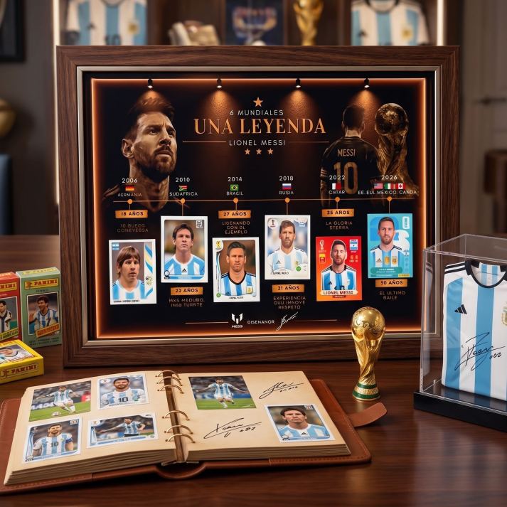 Lionel Messi "Una Leyenda" Luxury LED Shadow Box – 6x World Cup Career Evolution Frame (2006-2026)