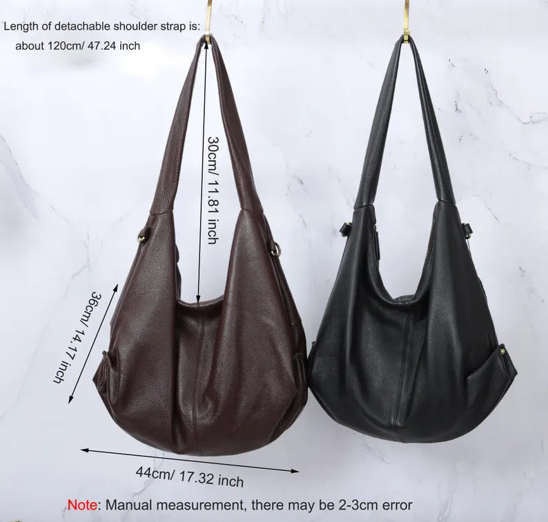 SoftDrape – Genuine Leather Hobo Tote Shoulder Bag