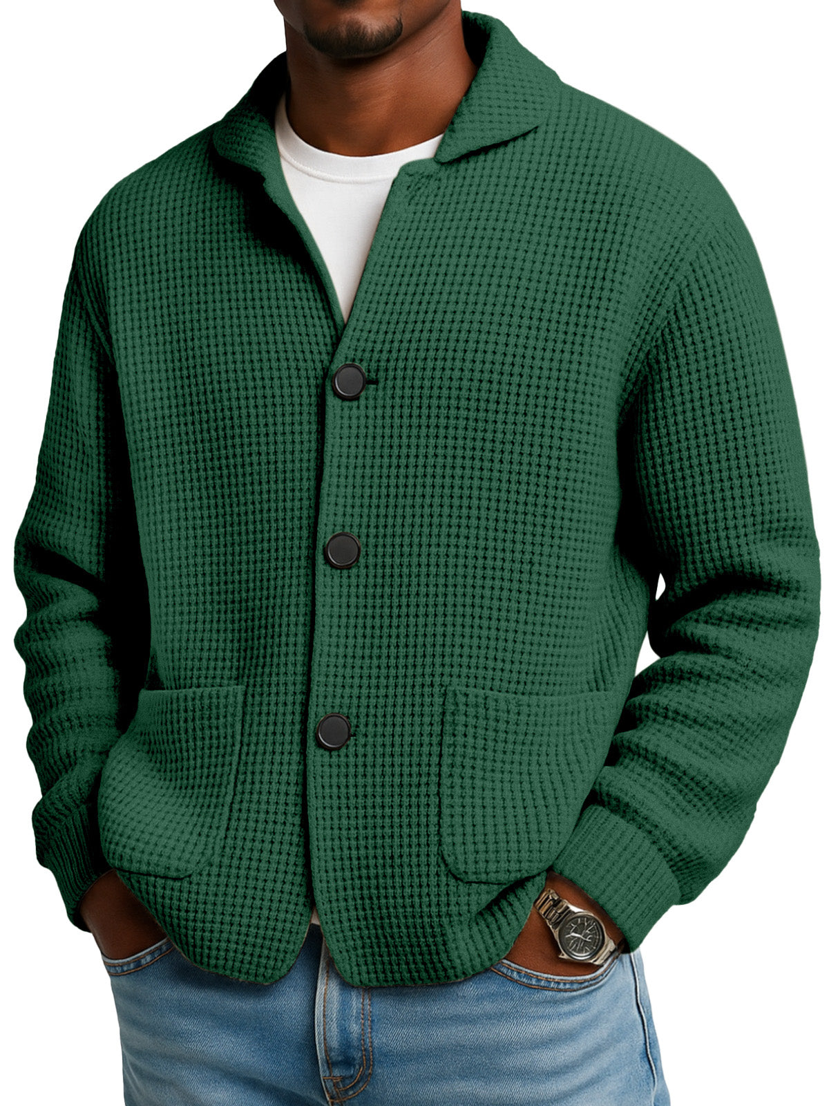 WaffleEase – Men’s Textured Knit Cardigan Jacket