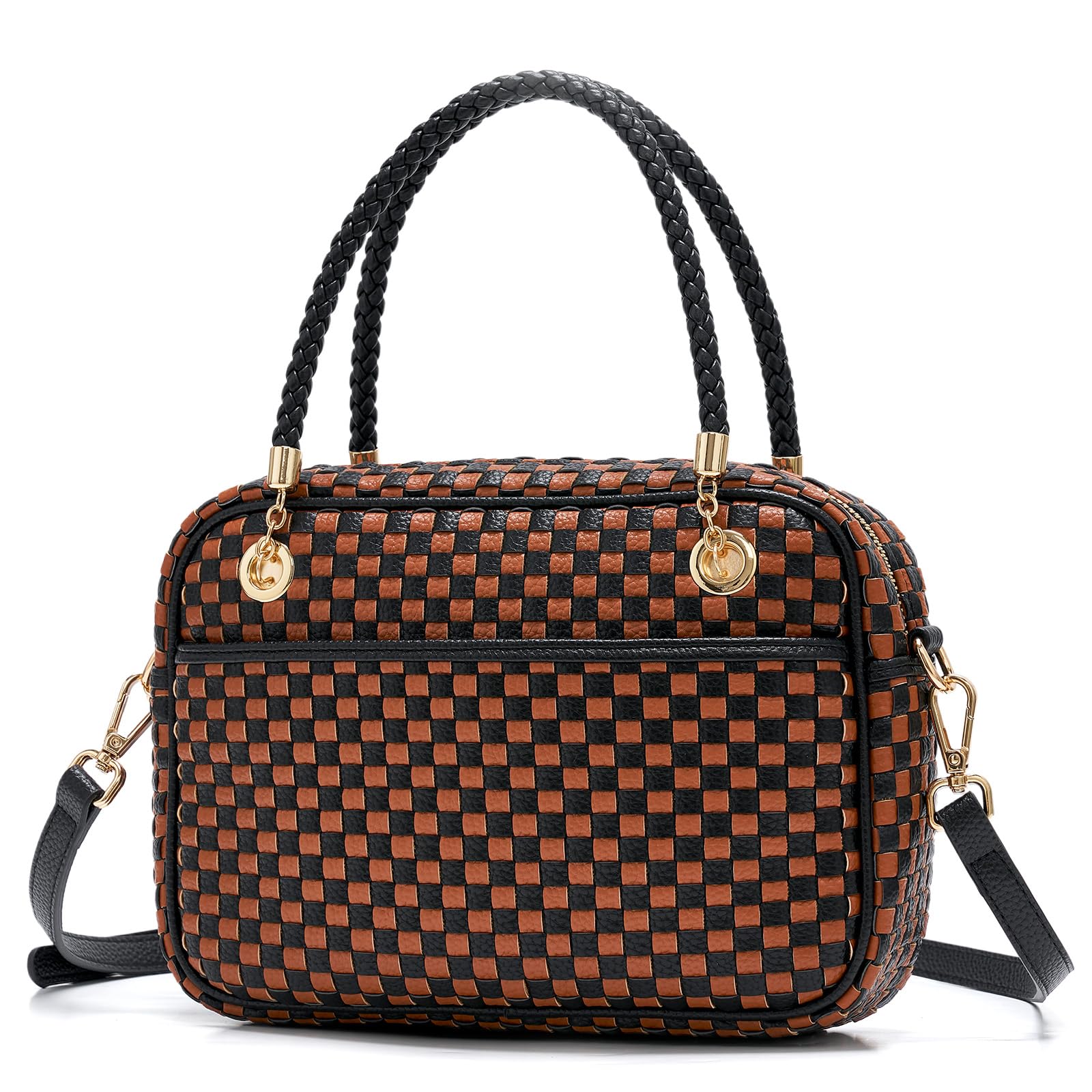 CheckWeave – Chic Checkered Woven Top Handle Crossbody Shoulder Bag in Vegan Leather