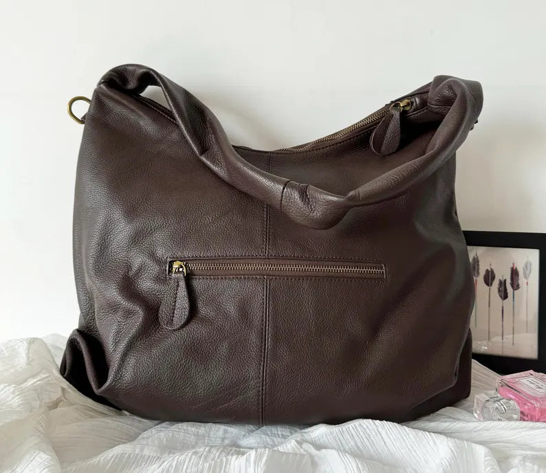 SoftDrape – Genuine Leather Hobo Tote Shoulder Bag