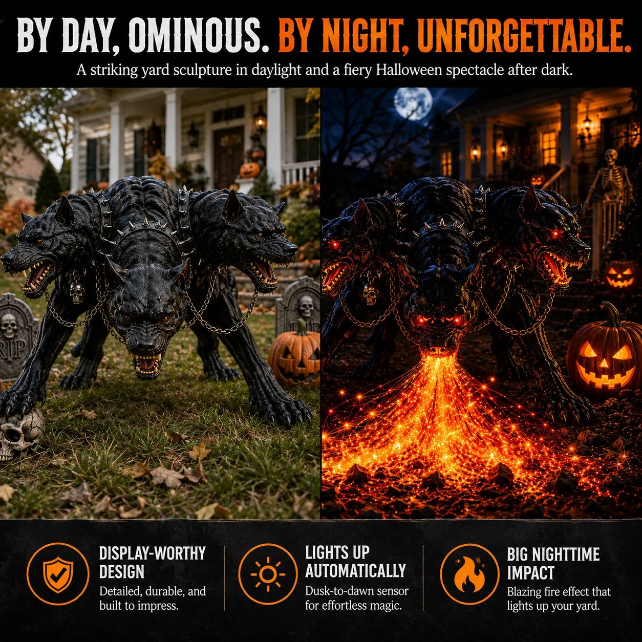 🎃 HellBlaze – Fire-Breathing Solar Halloween Garden Light