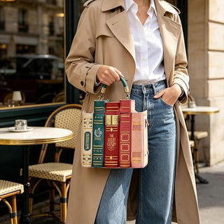 ShelfTote – Vintage Stacked Books Crossbody & Top Handle Handbag