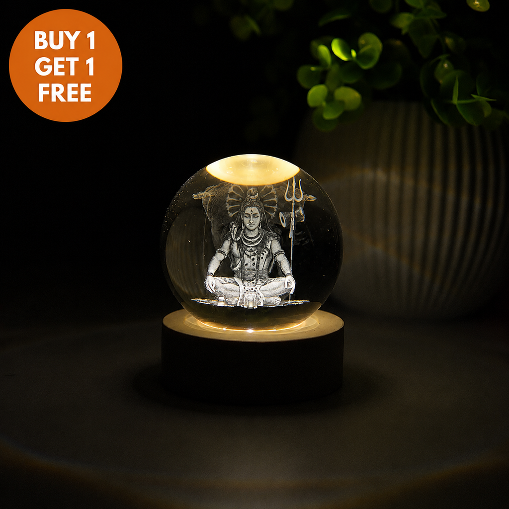 DivineGlow – Laser-Engraved 3D Crystal Deity Night Light with Wooden LED Base