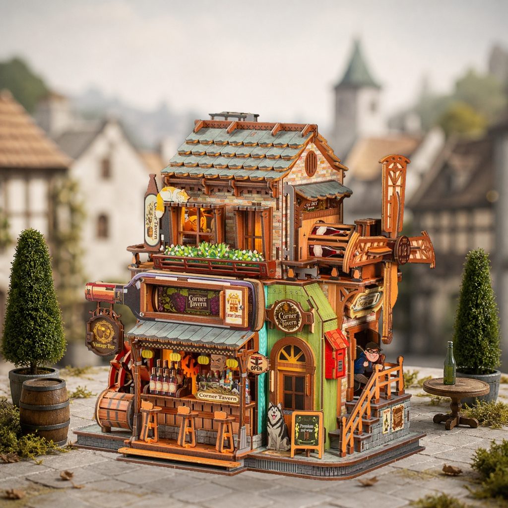TavernTwist – Corner Tavern DIY Mechanical Wooden Model Kit