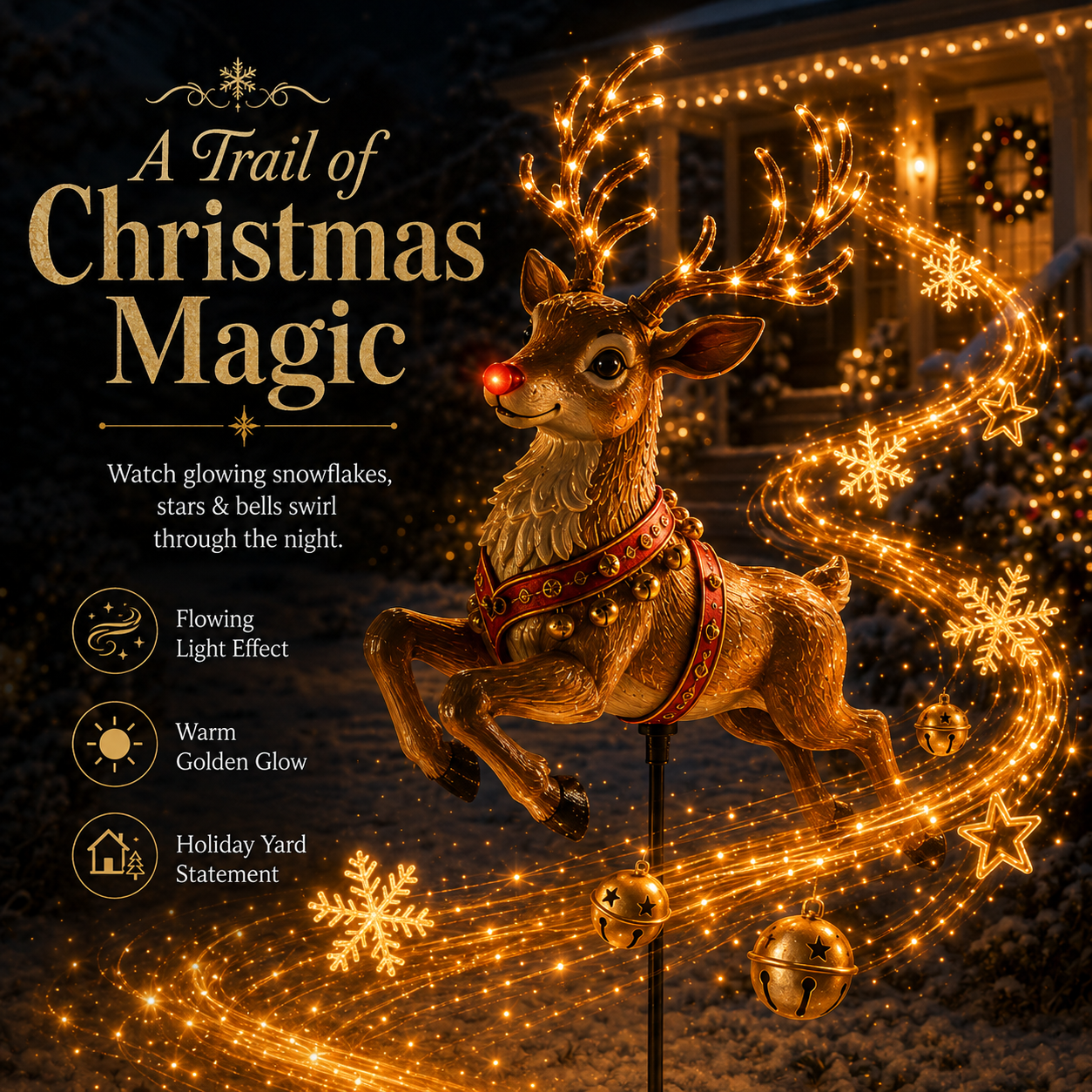 YuleGlow – 🎅🎄✨ Christmas Magic Garden Stake Light with Flowing Holiday Light Trail