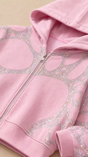 GlimmerLounge – Women's Glitter Graphic Cropped Zip Hoodie and Baggy Sweatpants Set