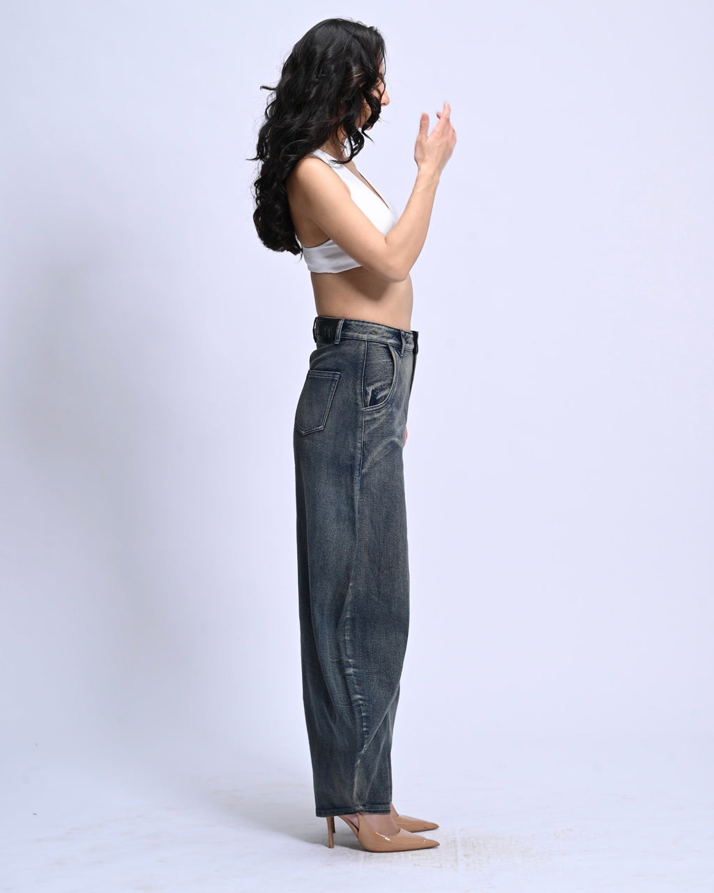 BarrelBloom – High-Rise Barrel Cut Wide-Leg Denim