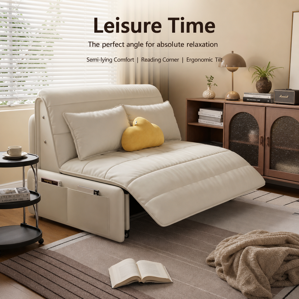 SnugShift – 3-Mode Convertible Folding Sofa Bed with Side Storage Pockets & Silent Wheels